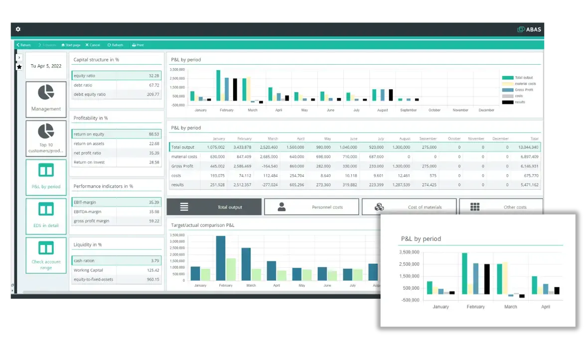 Abas ERP Financial Accounting: Standard reporting and BI