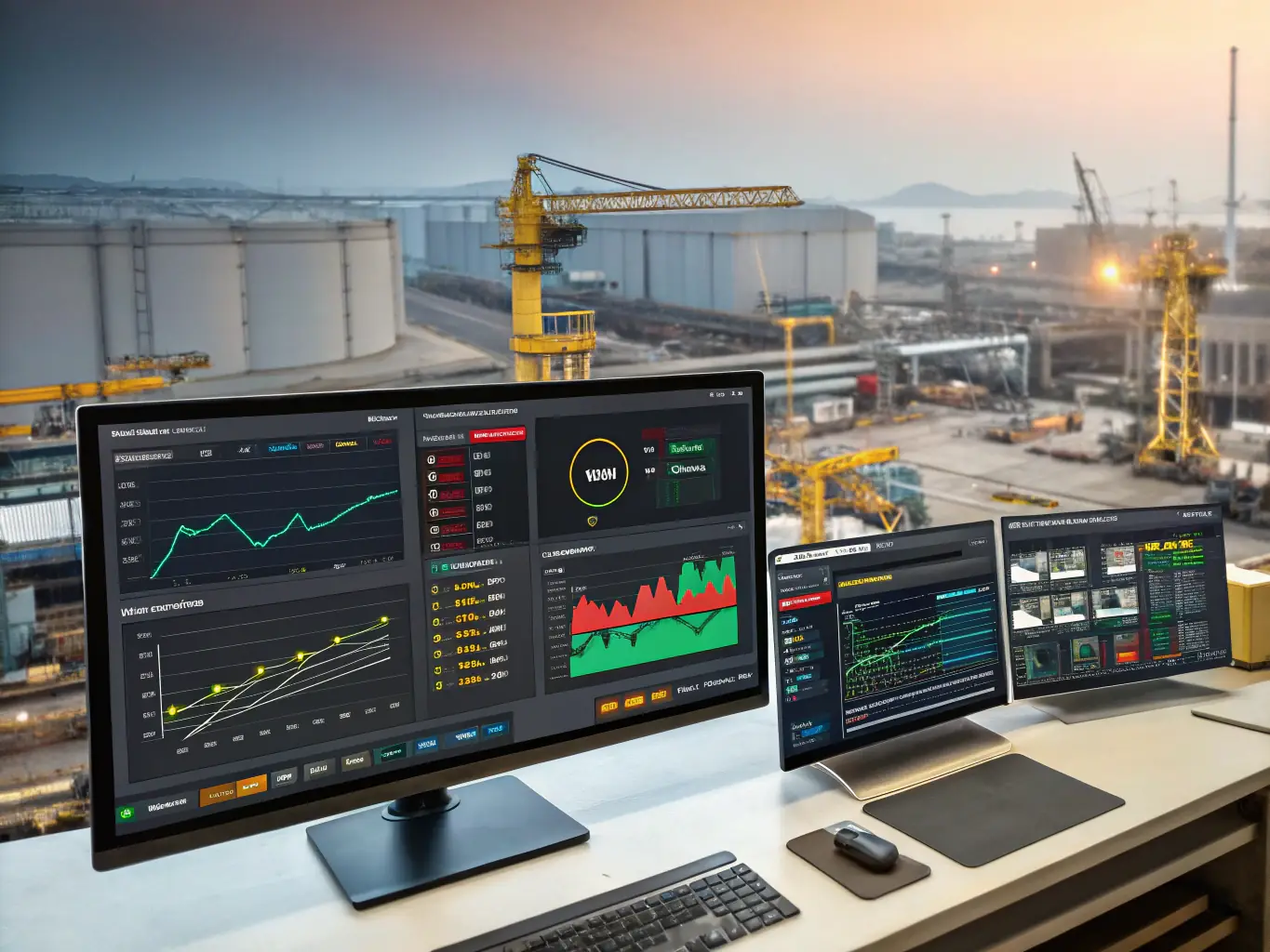 A digital illustration representing a transparent production process with real-time data monitoring and automated alerts for deviations, visualized as a dynamic dashboard.