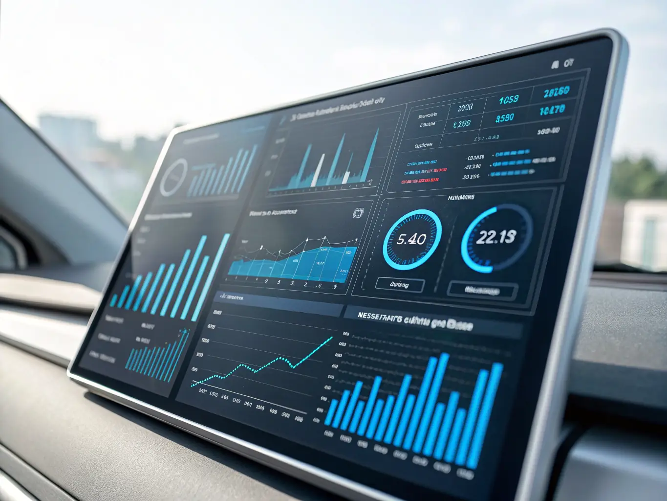 A digital dashboard displaying key performance indicators (KPIs) related to cycle time reduction in a manufacturing process, showcasing before-and-after metrics achieved through Lean Six Sigma and Process Mining.