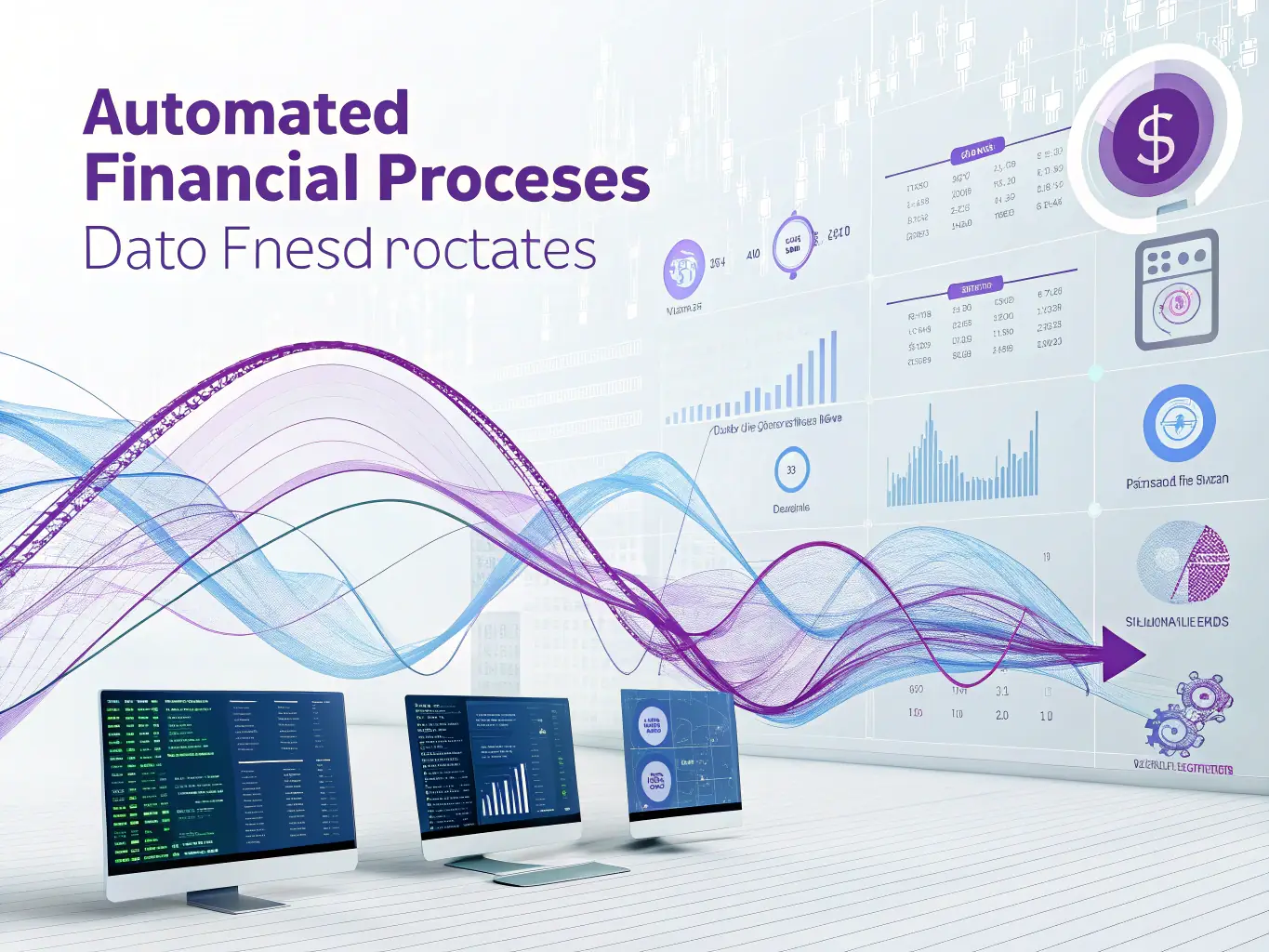 A digital illustration depicting a streamlined order-to-cash process with data flowing smoothly between different stages, visualized as interconnected nodes.
