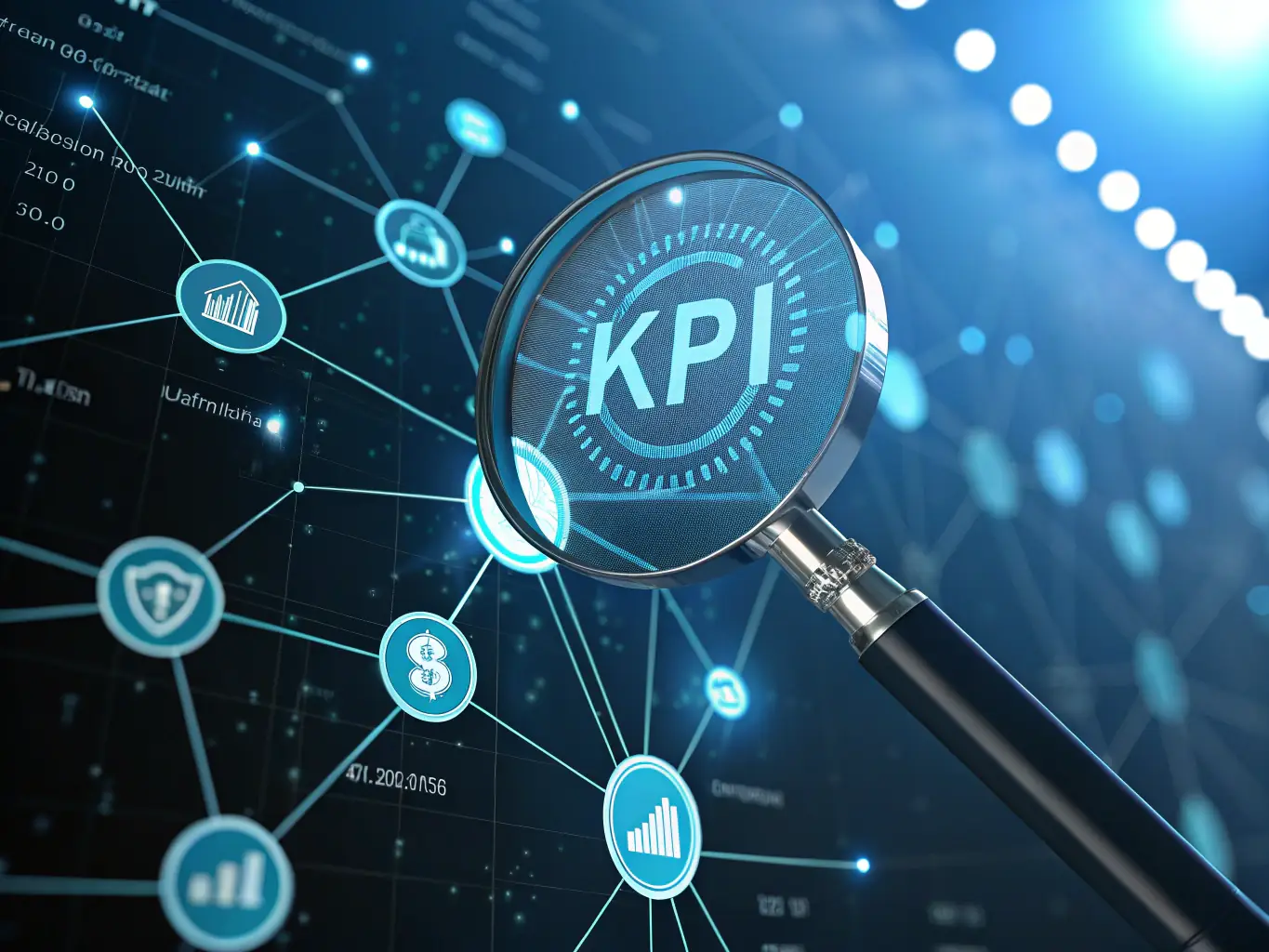 A digital illustration depicting a magnifying glass over a complex process flow diagram, highlighting the detailed analysis enabled by process mining in a Lean Six Sigma context.