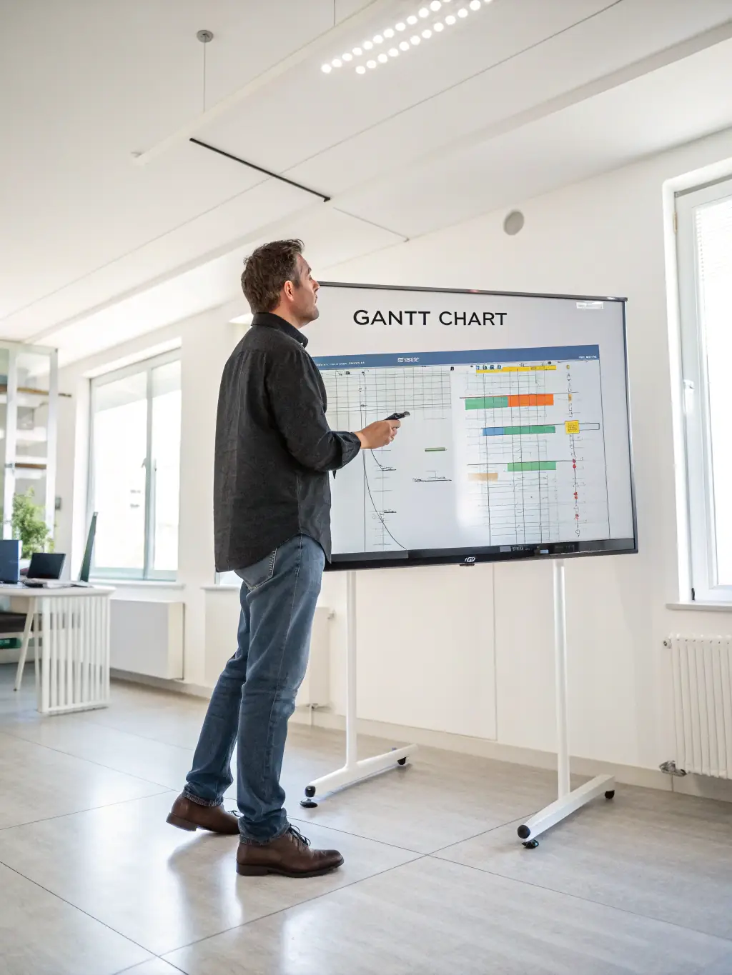 An image showing a Gantt chart or project timeline, illustrating the detailed planning and sprint cycles involved in defining the scope of the Odoo ERP project.