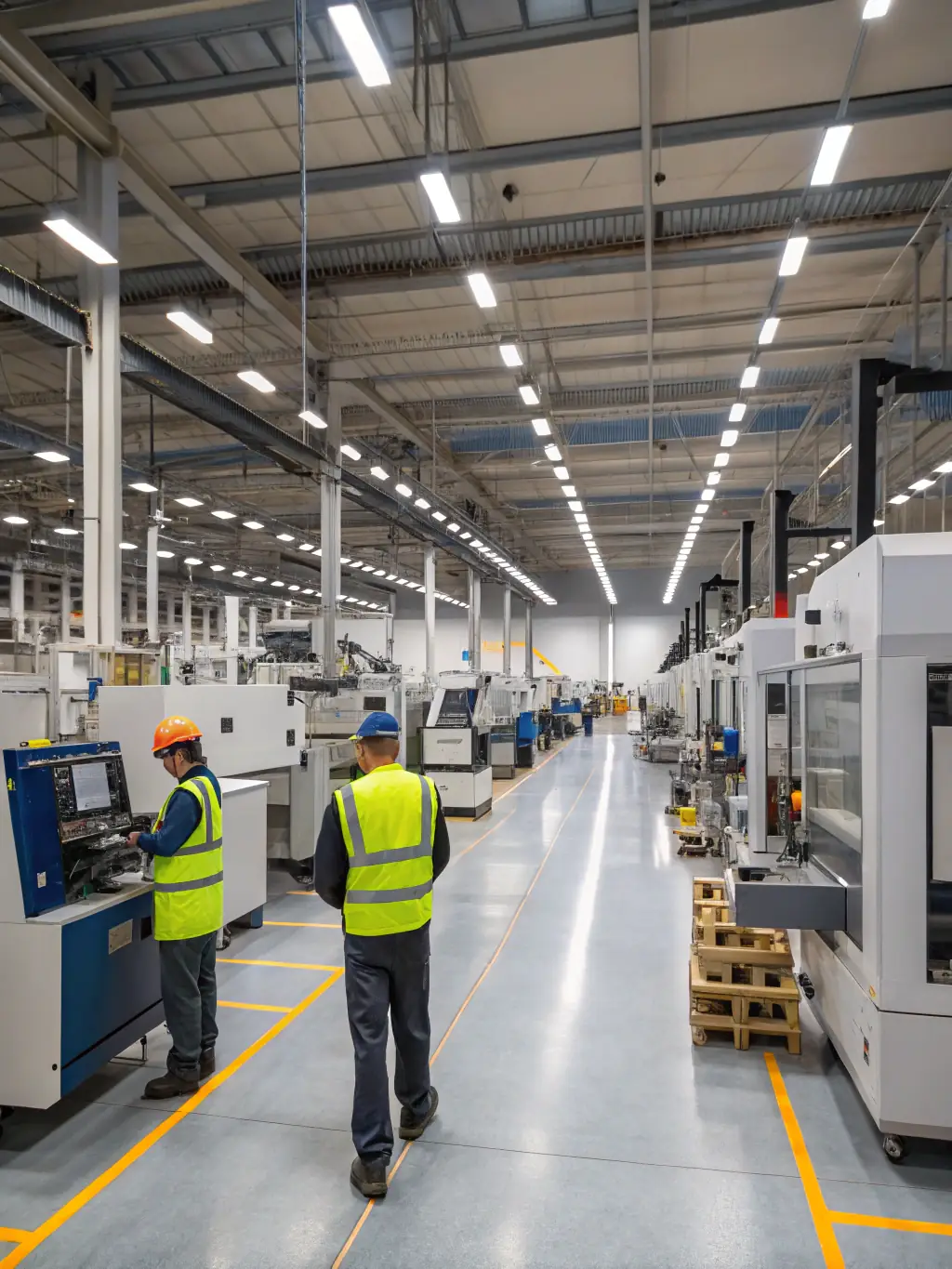 A factory floor with machines idle and workers standing around, representing the capacity overloads and bottlenecks caused by poor planning.