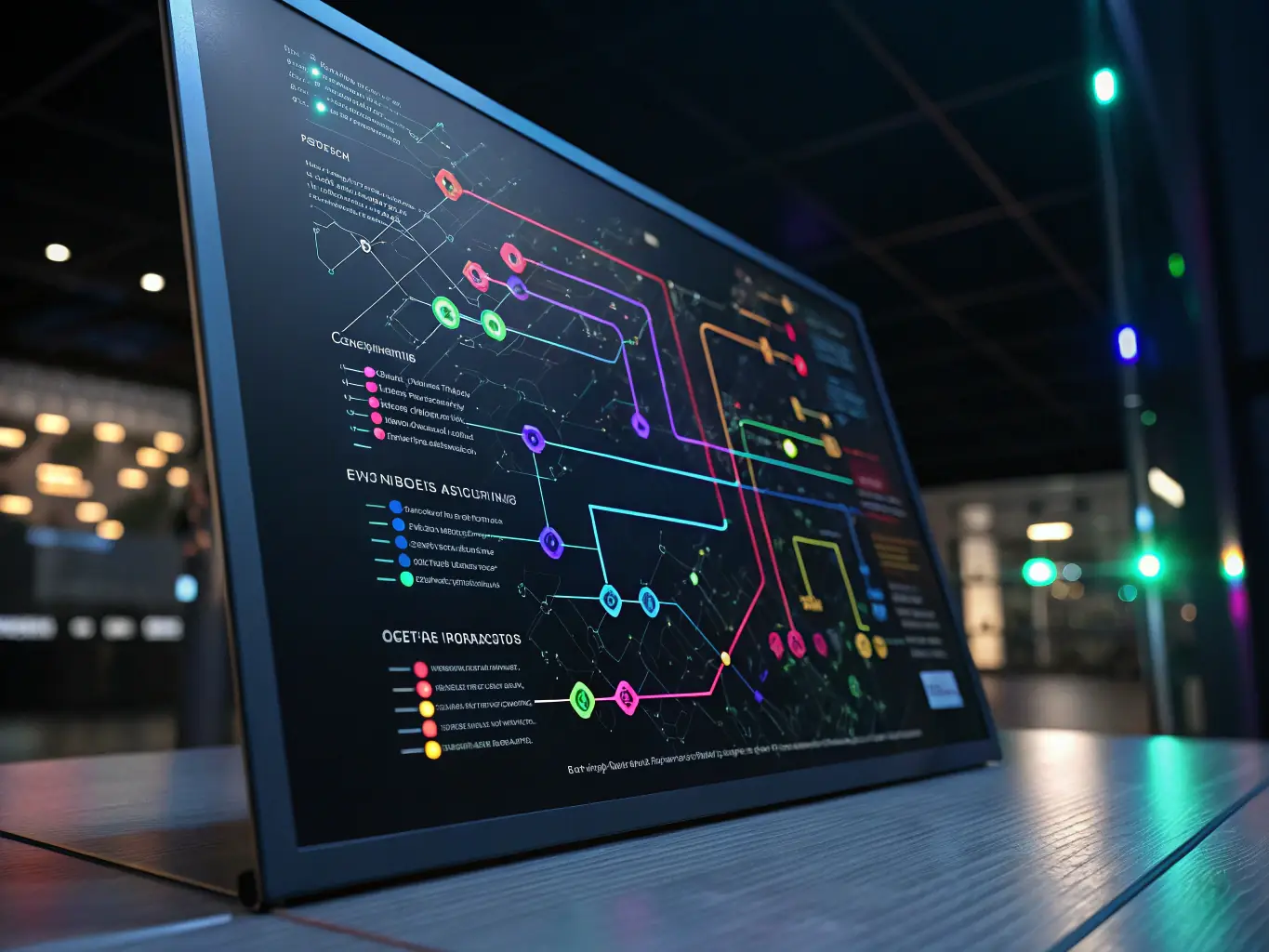 A digital illustration depicting a network of interconnected nodes representing event log data flowing into a central processing unit, symbolizing the understanding of real process flow.