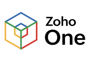 Zoho One logo with a colorful 3D cube icon next to the text Zoho One on the right of the image